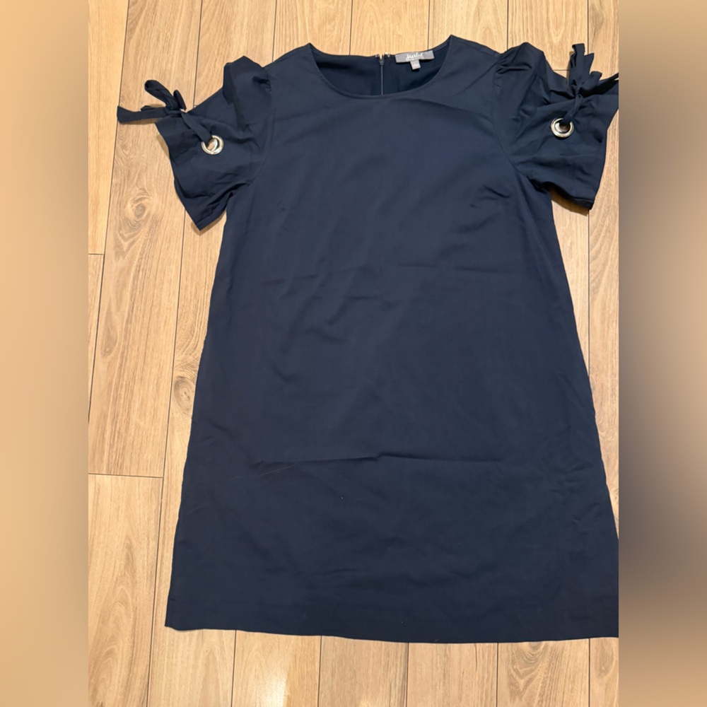 Marled Navy Mini Dress with Tie Sleeves